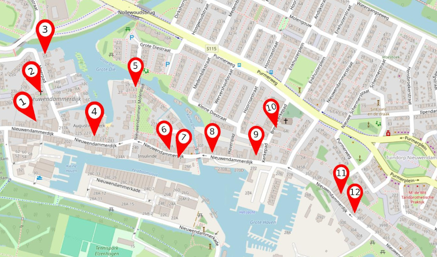 Kaart plekken in Nieuwendam (stadsdeel Noord)