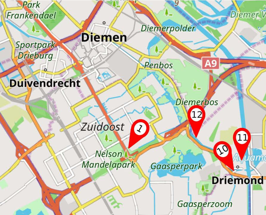 Kaart locaties Zuidoost en Driemond