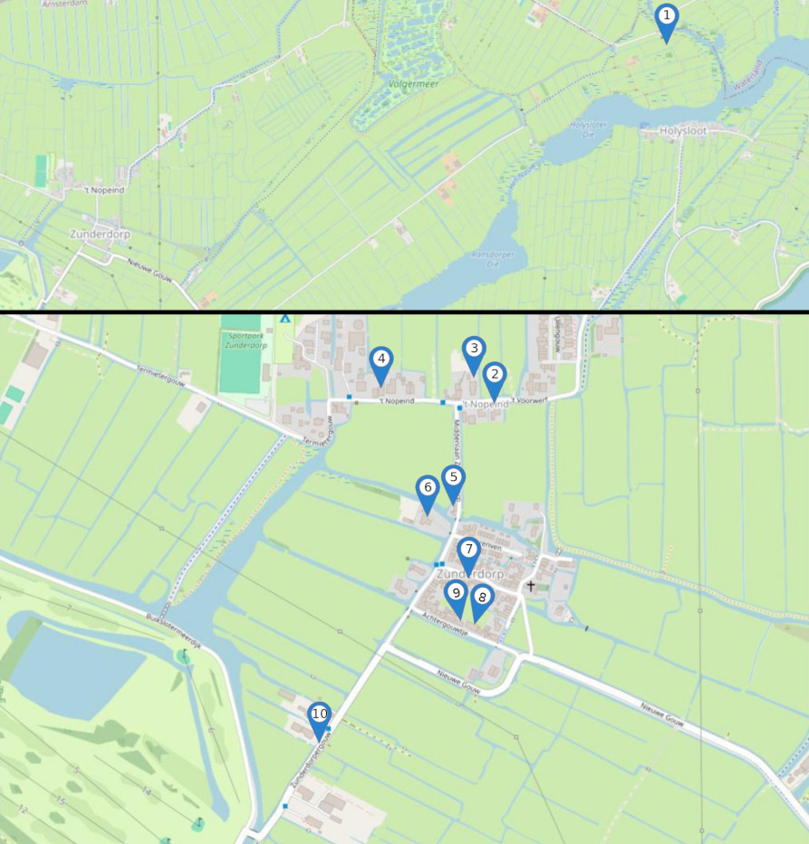 Kaart plekken in Zunderdorp (stadsdeel Noord)